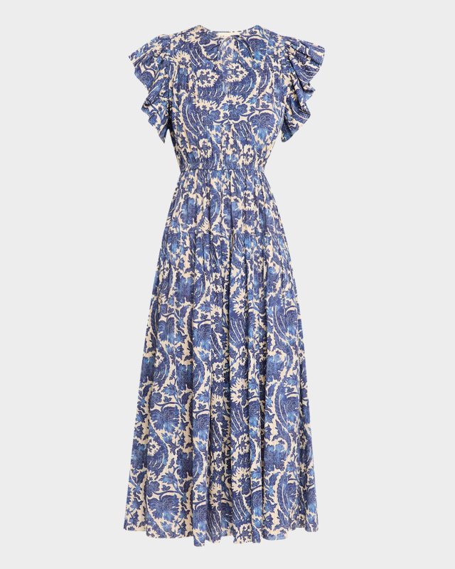 Kairi Flutter-Sleeve Midi Dress